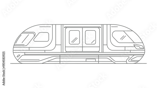 Monorail Transit: An illustrative portrayal of a monorail train, captured in an outlined monochrome style, ready to transport passengers.
