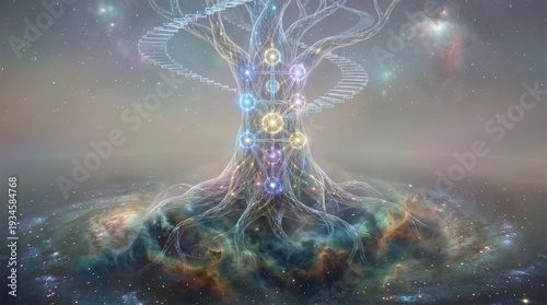 Surreal Kabbalah Tree Of Life With Glowing Sefirot Nodes