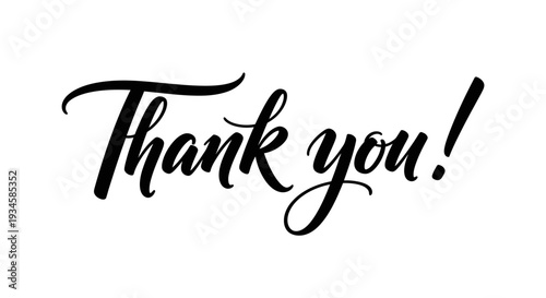 Elaborate Thank You Script Lettering with Decorative Flourishes on Isolated White Background