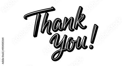 Bold Stacked Thank You Brush Lettering with Outline Effect on Isolated White Background