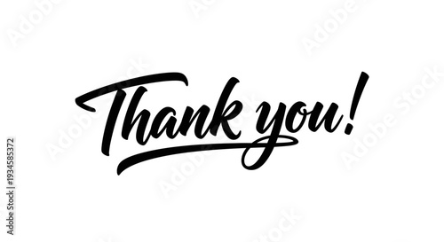 Thank You Calligraphy Lettering, Slanted Bold Script Design on Isolated White Background