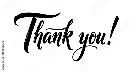 Thank You Calligraphy Lettering, Playful Flowing Script Design on Isolated White Background