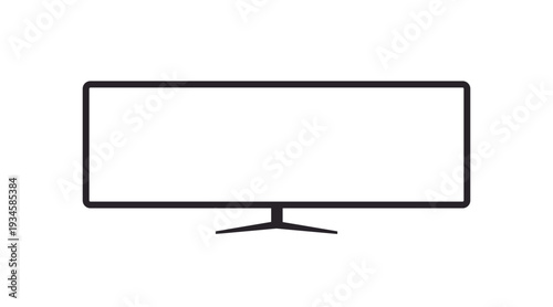Clean black line vector icon of an ultra‑wide screen monitor, representing panoramic displays, productivity setups, gaming screens, workspace layouts, and modern computer hardware. Minimalist and cont