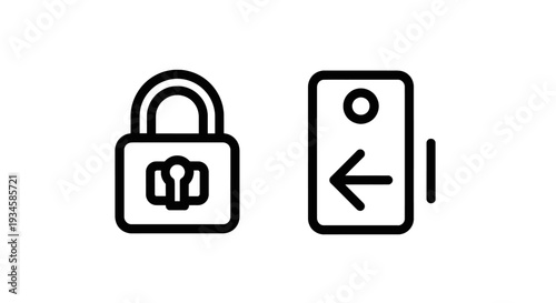 Login and Logout Process Icons: Padlock for Secure Access and Door for Exiting Digital Systems.