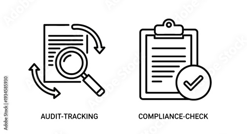 Audit Tracking and Compliance Check Icons for Business Processes and Quality Assurance Systems