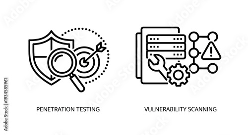 Penetration Testing and Vulnerability Scanning Icons for Cybersecurity Audits and System Assessments
