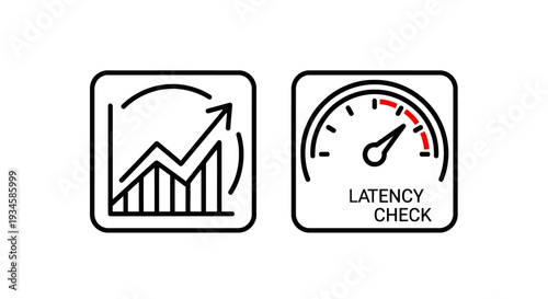 Performance Growth Metrics and Latency Check Monitoring Icons for System Optimization