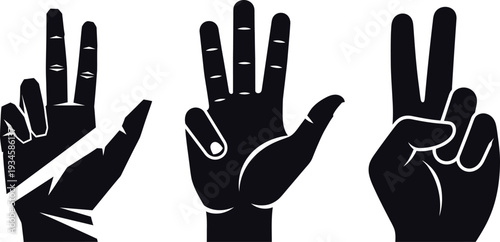 Three hands displaying finger counting with different gestures