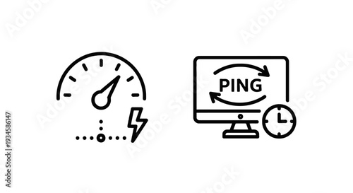 Network Performance Monitoring: Internet Speed, Ping Latency, and Connection Measurement Icons