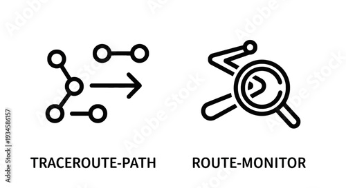 Traceroute Path and Route Monitoring Icons for Network Diagnostics and Connectivity Analysis