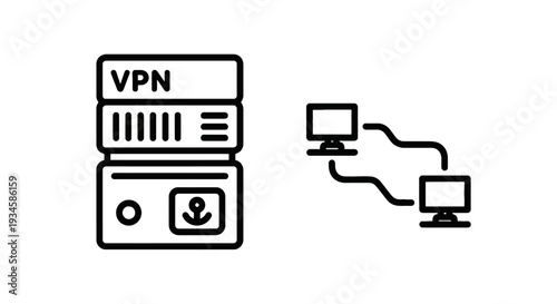VPN Server and Secure Virtual Private Network Connection Icons for Data Privacy