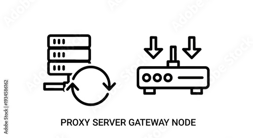 Proxy Server and Network Gateway Node Icons for Data Routing and Access Control