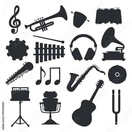 Music Icons Set - Musical Instruments and Audio Symbols Vector Collection