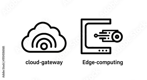 Cloud Gateway and Edge Computing Icons for Distributed Network Architectures and IoT