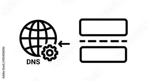 DNS Domain Name System and Website Connection Line Icons, Global Network Configuration and Hosting Settings