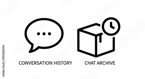 Conversation History and Chat Archive Icons Representing Message Storage and Backup