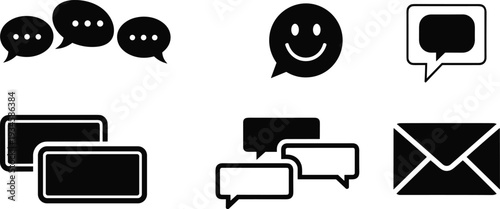 Communication icons set with speech bubbles, email envelope, smiley face chat, messaging symbols, social media contact, customer support vector illustration, isolated