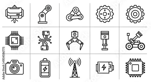 Collection of Various Industrial Machine Icons.