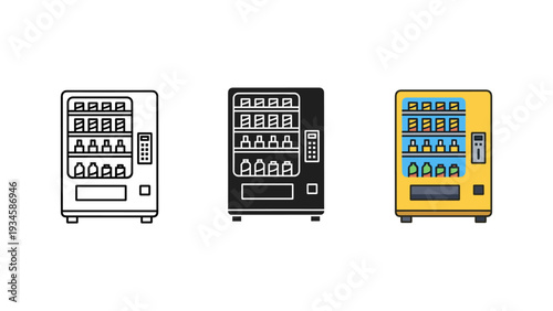 Set of three modern vending machines isolated on white background vector illustration design