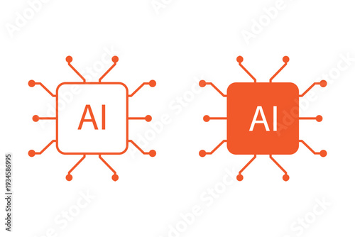 Artificial intelligence chip icon set. AI processor icon. AI chip icon vector outline and  Filled symbol or illustration.