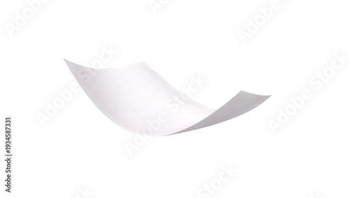 Floating Curved White Paper Sheet Mockup with Soft Shadows and Realistic Bending Effect Isolated on Clean Light Background for Creative Design Presentation and Layout Showcase