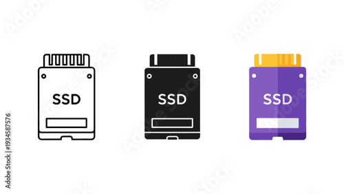 Three modern SSD drives isolated on white background for tech and storage solutions concept