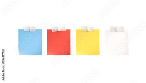 Colorful Transparent Plastic Pouch Packaging Mockup Set in Blue, Red, Yellow and Clear Variants with Hanging Clip Display Isolated on Light Background for Product Branding