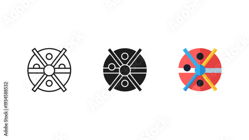 Three target icons set with crosshairs aiming marks in black white and red colors for business precision and goal achievement