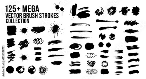 Brush strokes collection with black vector designs and abstract shapes featuring design elements, graphic resources,
