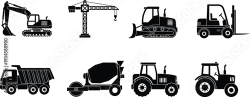 Icon bundle of heavy machinery and construction vehicles