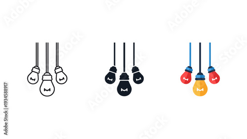 Set of colorful hanging light bulbs with smiley faces in warm and cool tones for cheerful decoration