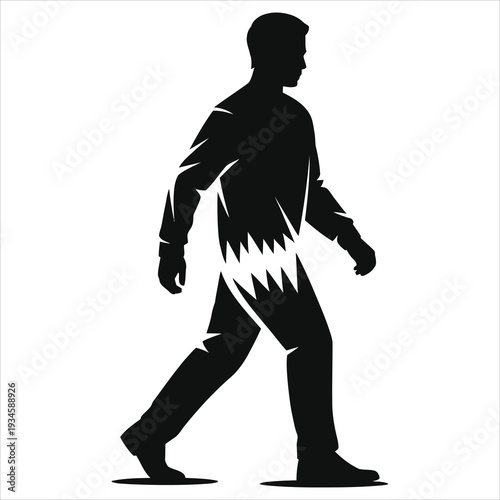 Zombie Walking Silhouette Vector – Horror Undead Monster Stalking Figure, Black Isolated Outline for Halloween, Apocalypse, Scary Game or Movie Design