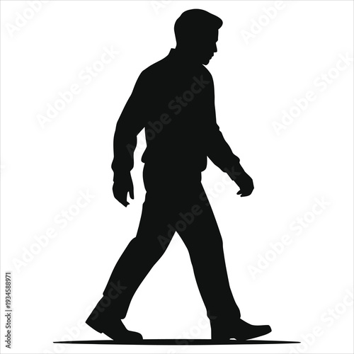 Zombie walking silhouette, slow shambling undead man side view. Isolated black vector silhouette on white background. Generic anonymous dead man horror halloween cutout