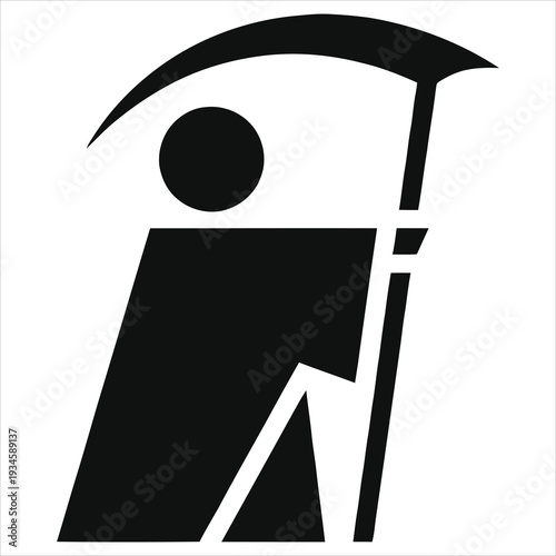 Grim Reaper Death with Scythe Icon Vector Illustration – Minimal Black Silhouette Horror Symbol, Halloween Scary Character Sign, Flat Design Isolated Graphic for Logo, App, UI, Poster and Web