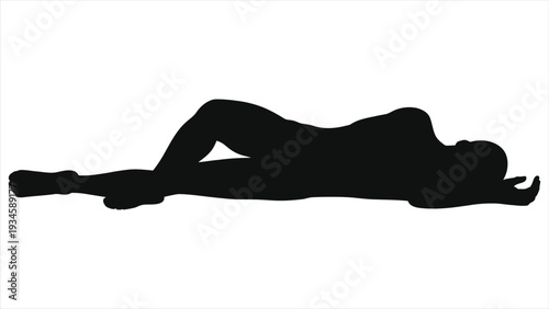 Black Silhouette of a Lying Corpse Vector Illustration for Horror Design - Dead Body Flat Lay Isolated on White Background - Scary Halloween Crime Scene or Morgue Graphic Element