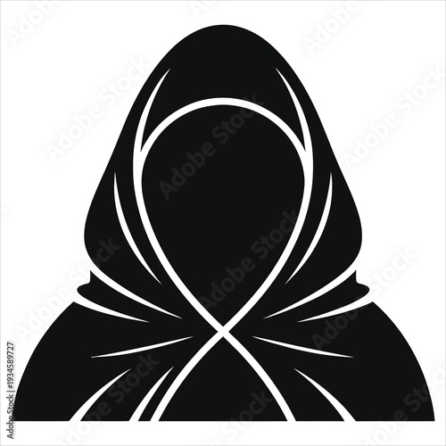 Hooded ghost silhouette vector icon, faceless cloaked spirit or grim reaper shape, scary horror Halloween logo, black minimal illustration isolated on white background for Halloween posters, stickers.