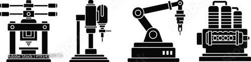 Industrial machinery and robotic arm silhouettes robots manufacturing