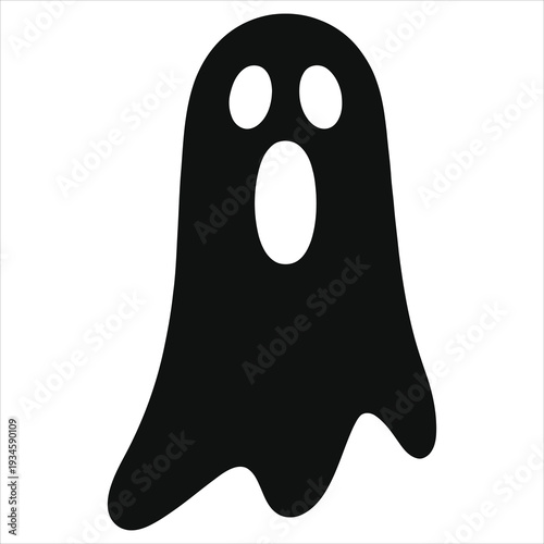 Screaming ghost silhouette vector illustration, spooky haunted spirit icon, scary Halloween horror character design, black cartoon phantom on white background, clipart for posters, stickers, party 