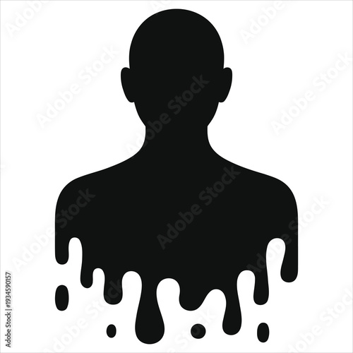 Melting faceless shadow man silhouette vector, dripping horror ghost spirit avatar, anonymous unknown person bust, spooky Halloween monster, dark supernatural entity, missing person icon 