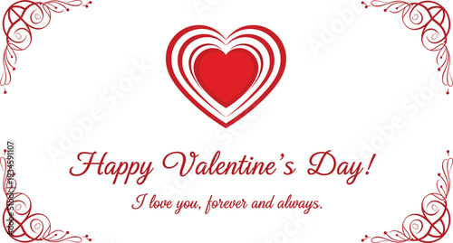 Red heart with Happy Valentines Day text white background love