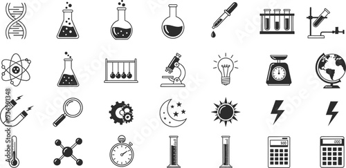 A collection of science and laboratory icons