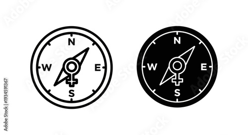 Two compass symbols with north, south, east, and west directions on a white background