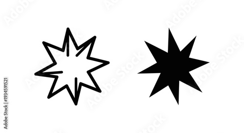 A graphic design featuring two black starburst shapes on a white background
