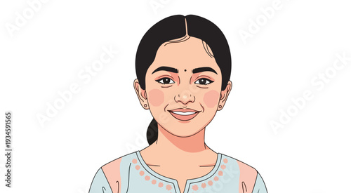 South Indian Woman Flat Vector Illustration 2D Vector Tamil Girl Cartoon