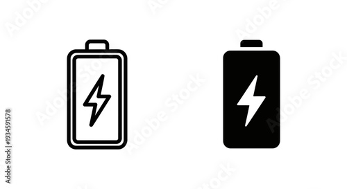 A simple black and white illustration of two battery icons with lightning bolts
