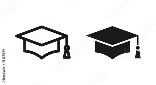 Two graduation caps are shown in a simple black and white illustration