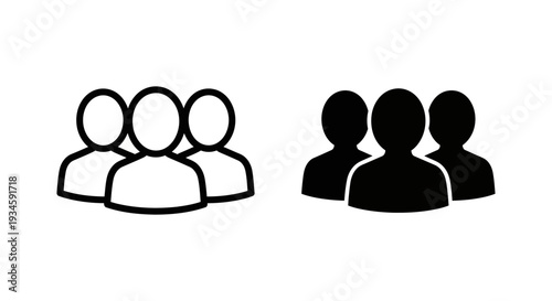 A simple graphic illustration of two groups of people in black and white