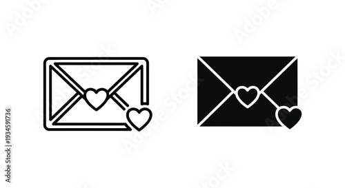 A simple illustration of two envelopes with hearts on a white background