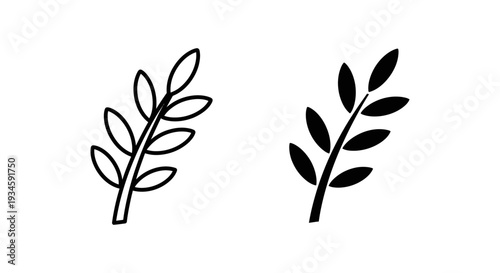 A minimalist illustration of two black leaf branches on a white background