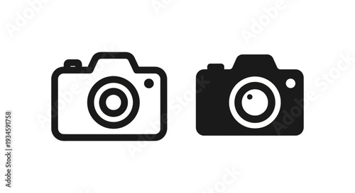 Two black and white camera icons on a clean white background for graphic design use